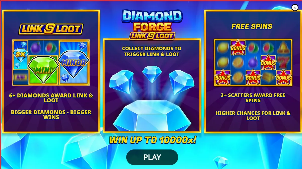 Diamond Forge Link & Loot স্লট গেমের ইন্টারফেস